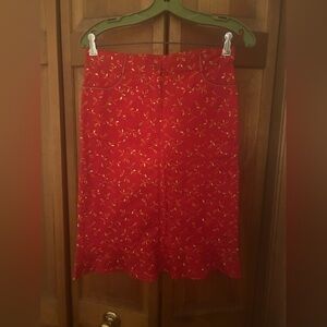 Missing Women’s Sz 40 Red Early 00s Y2K Inspired Leaf Embroidered Pencil Skirt